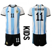 Argentina Angel Di Maria #11 Hjemmebanesæt Børn VM 2022 Kortærmet (+ Korte bukser)